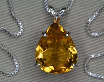 Exquisite Citrine Necklace Stunning 5.00 Ct Pear Shaped Natural Stone Sterling Silver Pendant - Authentic November Birthstone Jewelry  C39