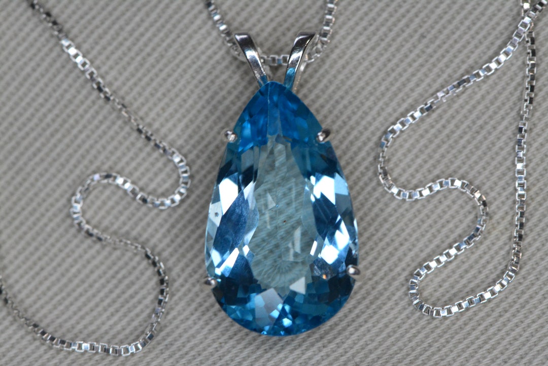 Certified Blue Topaz Necklace 13.90 Carat Sterling Silver Real Natural ...
