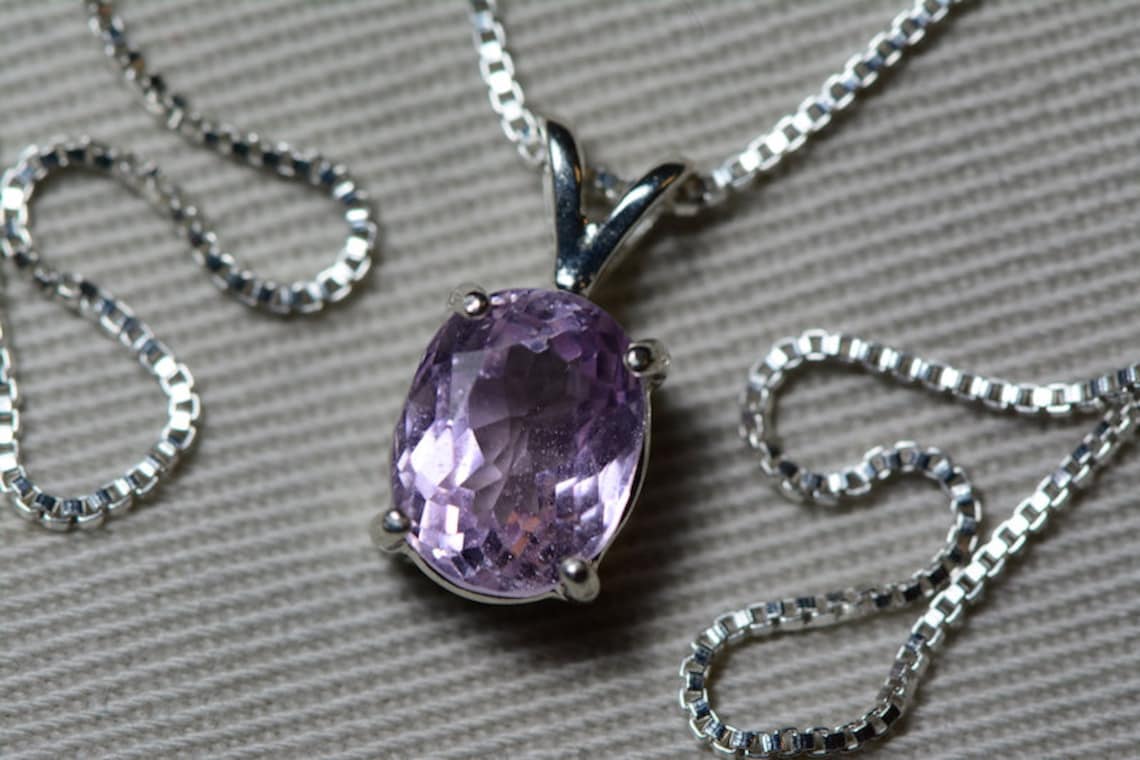 Kunzite Necklace Certified 2.51 Carat Pink Kunzite Pendant Etsy