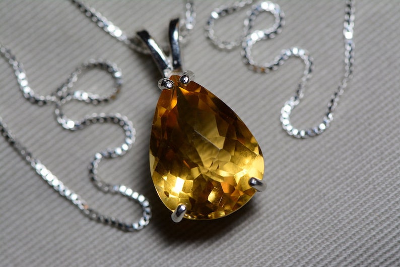 Pear Certified 9.27 Carat Citrine Pendant Appraised 450.00 Sterling Silver Genuine Natural Real November Birthstone Citrine Necklace