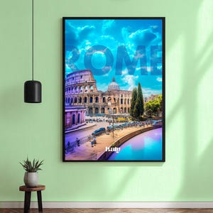 Rome Italy Wall Art Print, Colosseum Cityscape Poster, Rome Travel Decor, Italian Landmark Artwork, Roman Architecture Home Decor