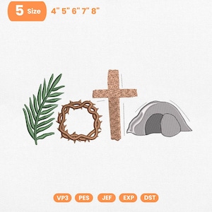 Easter Cross Embroidery Design Crown of Thorns Empty Tomb Palm Sunday Christian Resurrection Machine Embroidery File