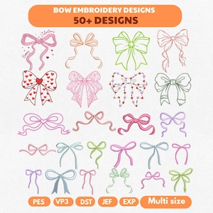 Bow Embroidery Design, Bow embroidery file, embroidery bow, mini bow embroidery designs, Bow Machine Embroidery File