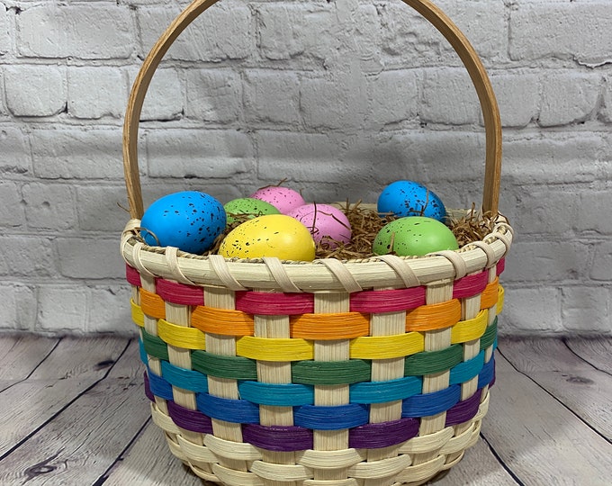 Easter Basketrainbow Baskethandwoven Basket Round Basket Etsy