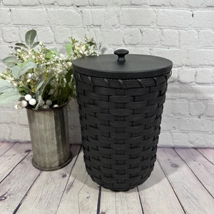 Handwoven Black Waste Basket: Small Lidded Storage