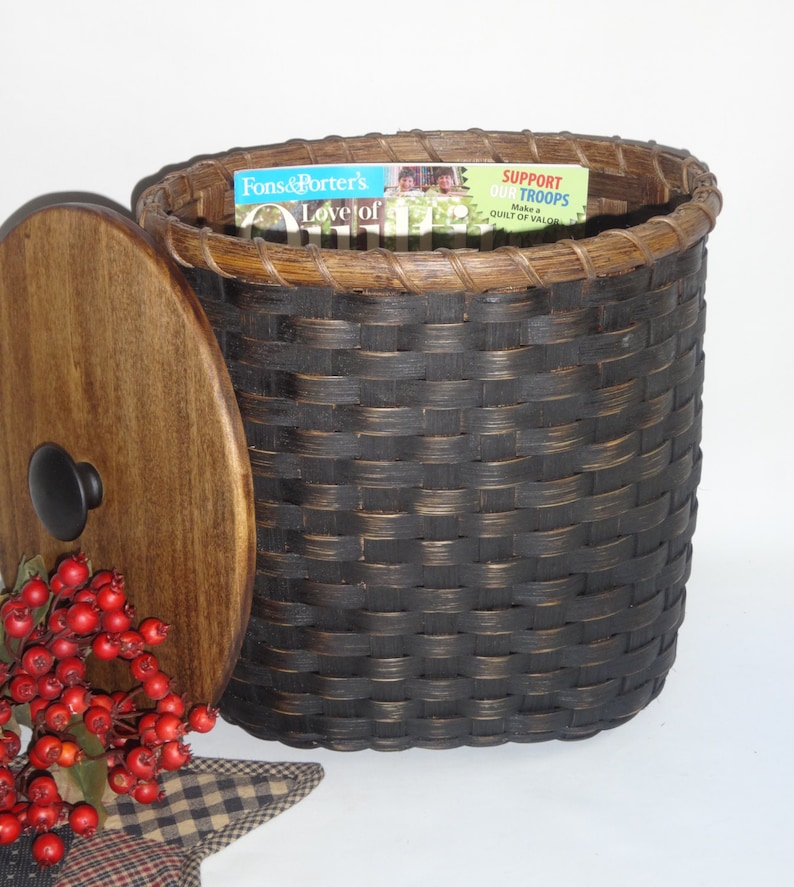 Waste Basket with Lid / Magazine Basket / Storage Basket / Etsy