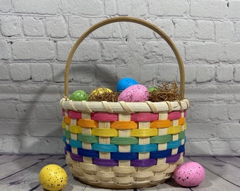 Easter Basket-Rainbow Basket-Handwoven Basket- Round Basket