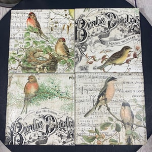 Ceramic Coasters -Set of 4-Vintage Birds