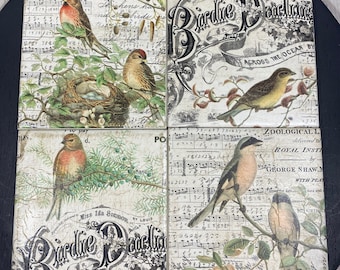 Ceramic Coasters -Set of 4-Vintage Birds