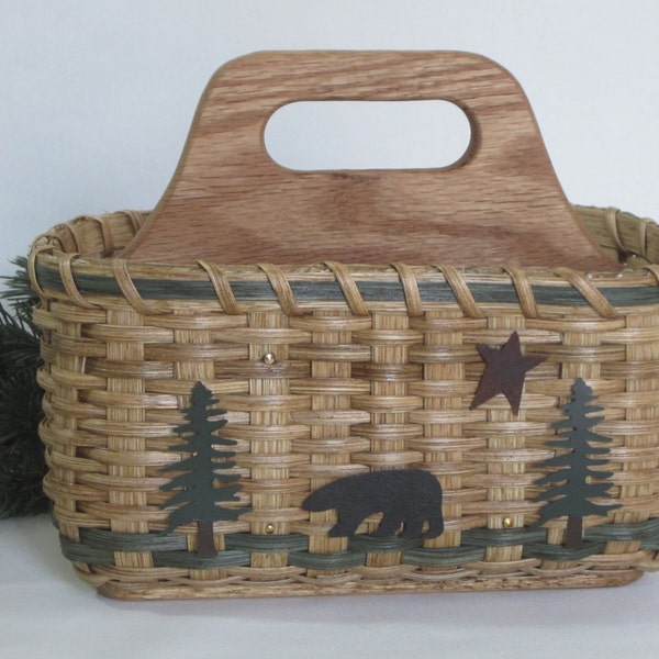 Silverware Basket-Paper Plate Basket-Napkin Basket-Divided Basket-Utensil Basket-Organizer Caddy Basket-North Woods-Bear