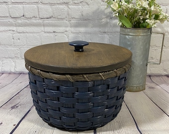 Storage Basket-Paper Plate Basket-Round Basket-Handwoven Basket/Primitive Style-Navy Blue