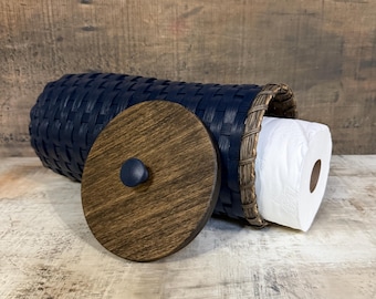 Bathroom Tissue Basket-Toilet Paper Basket- Primitive- Painted Basket-Dark Navy