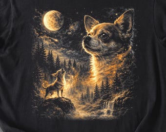 Comfort Colors® Chihuahua Howling to The Moon Shirt, Vintage Moon Animals Tee, 90s Retro Animal Graphic Tee, Chihuahua Mom Gift