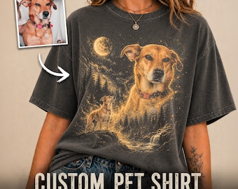 T-shirt personnalisé avec photo pour animal de compagnie Comfort Colors®, T-shirt personnalisé pour animal de compagnie, T-shirt avec photo personnalisée pour chien, Cadeau pour amoureux des chiens, T-shirt Chien hurlant à la lune