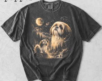 Chemise Shih Tzu hurlant à la lune Comfort Colors®, t-shirt vintage animaux de la lune, t-shirt animalier rétro des années 90, cadeau pour maman shih tzu