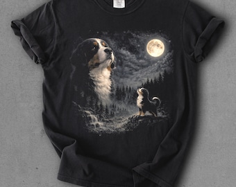 Chemise Bernese hurlant à la lune Comfort Colors®, t-shirt vintage lune animaux, t-shirt animal rétro des années 90, cadeau chien bouvier bernois