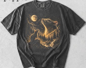 Comfort Colors® Rat Moon Shirt, Rat Howling to The Moon Shirt, Vintage Moon Animals Tee, 90s Retro Animal Graphic Tee, Funny Mouse Shirt
