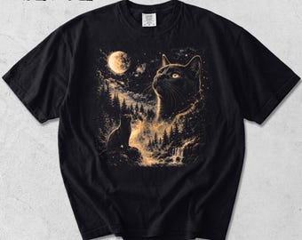 Comfort Colors® Black Cat Howling To The Moon Shirt, Vintage Moon Animals Tee, 90s Retro Animal Graphic Tee, Black Cat Mom Gift