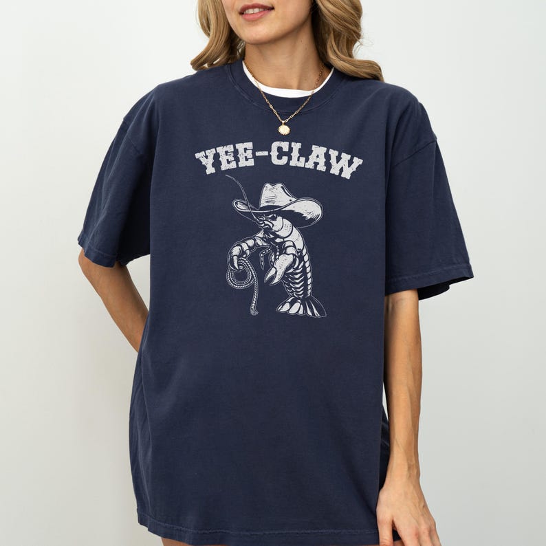 Comfort Colors® Crawfish Shirt, Yee Claw Crawfish Shirt, Western Crawfish Tee, Sarcastic Shirt, Funny Beach Shirt, Cowboy Crawfish Shirt Navy