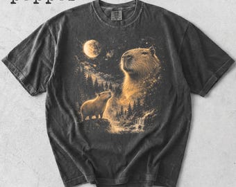 Comfort Colors® Capybara Moon Shirt, Capybara Howling to The Moon Shirt, Vintage Moon Animals Tee, Animal Country Western Gift