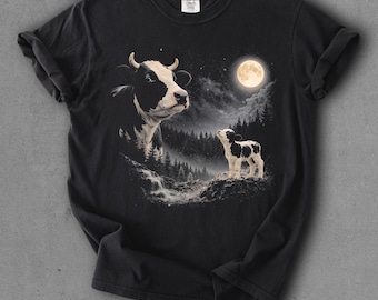 Camiseta Comfort Colors® Cow Moon, Camiseta Cow Howling to the Moon, Camiseta Vintage Moon Animals, Regalo Animal Country Western, Camiseta con Gráfico Animal de los 90