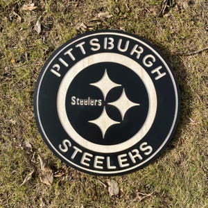 Pittsburgh Steelers Wooden Wall Decor, Laser Cut Design with Light and Black Wood Layers, Rustic Sports Team Art for Home or Office