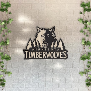 Minnesota Timberwolves Wooden Wall Decor, Round Laser Cut Design with Light and Black Wood Layers, NBA Basketball Art for Home or Office