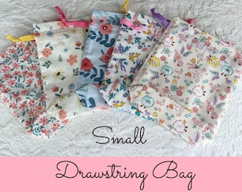 Cute small Premium 100% Cotton Drawstring Bag , Lined, project bag for knitting, Crafts Pouch, travel pouch