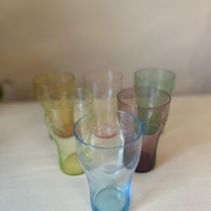 Vintage Colored Etched Glass Tumblers – Set of 6 | Mid-Century Modern Barware | Multi-Colored Small Drinking Glasses