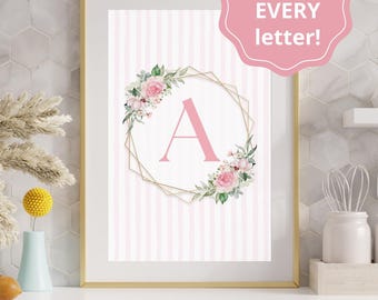 Monogram Wall Art, Baby Girl Nursery, Baby Shower Gift, Initial Wall Art, Monogram Print, Floral Monogram Wall Art, Printable Wall Art, JPEG
