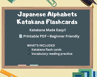 Tarjetas didácticas de Katakana en PDF / Tarjetas fáciles para estudiar el alfabeto japonés
