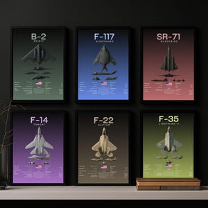 Minimalist Fighter Jet Wall Art Set – Digital Download|F-117, F-14, SR-71, F-22, B-2, F-35|Printable Aviation Poster|Military Aircraft Decor