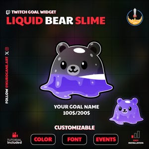 Cute Bear Goal Widget | Liquid Slime Twitch Goal | Fully Customizable | Sub Goal | Donation Widget | Streamers | Streamelements