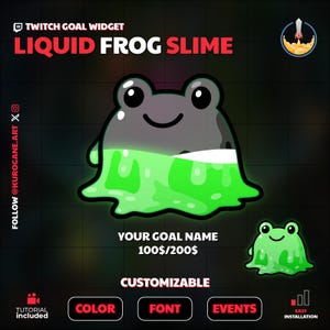 Cute Frog Goal Widget | Liquid Slime Twitch Goal | Fully Customizable | Sub Goal | Donation Widget | Streamers | Streamelements
