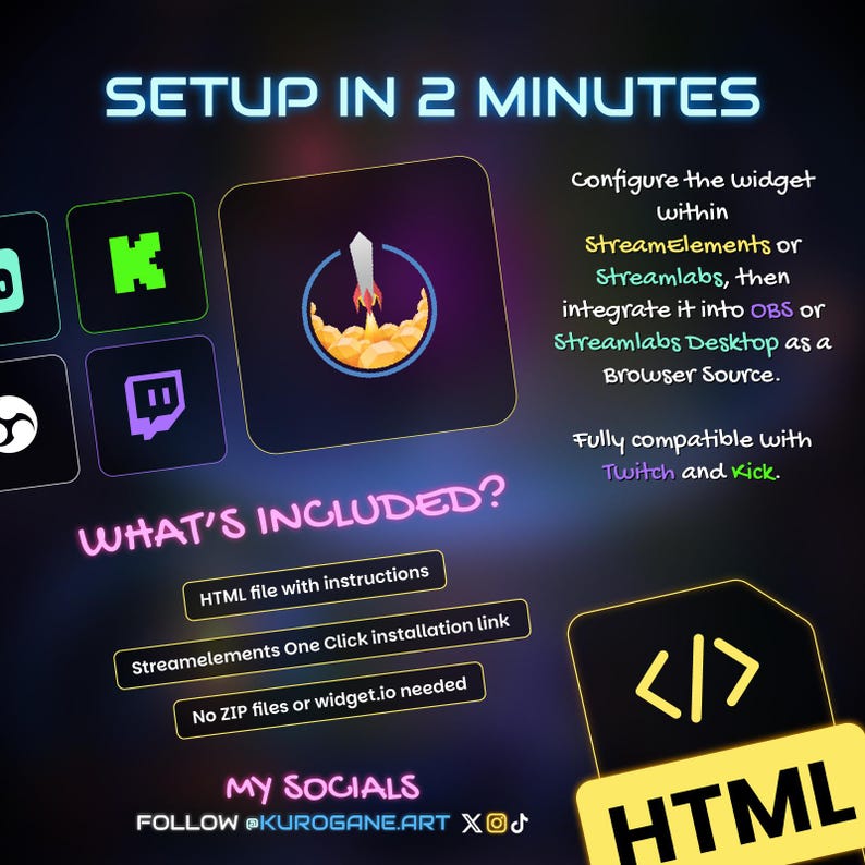 Countdown Timer & Stopwatch Widget - Triggered with Chat Commands - Twitch and Kick - Instant Download image 8