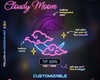 Neon Moon Goal Widget for Twitch & Kick – Sub, Tip and Cheer Tracker - Instant Download