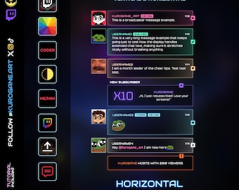 Neon Chat Widget für Twitch – Horizontal & Vertikal mit Pronomen und Tags - Sofort Download