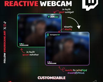 Reactive Webcam Widget in 4 Sizes - Twitch Overlay Reacts to Subs, Tips & Cheers - Instant Download