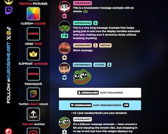 Twitch Chat Widget- Clean Overlay with Users Avatars, Role Tags & Event Alerts - Instant Download