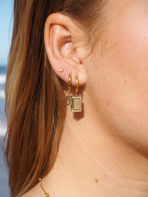 Star Pendant Earrings Non-Tarnishing Waterproof Zirconia Tarot 14K Gold Plated