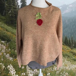 Brun virkad tröja med lappar, återvunnen rödbetslapp, virkad lapp gjord av mig