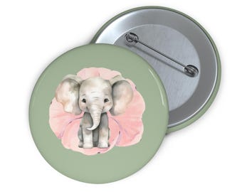 Custom Floral Elephant Pin Buttons | Cute Baby Elephant Badges, Kawaii Accessories, Gift for Animal Lovers, Party Favors