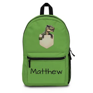 Personalized Dino Backpack for Kids | Green Dinosaur Book Bag, Custom Name School Bag, Fun Kids&#39; Travel Backpack, Great Birthday Gift