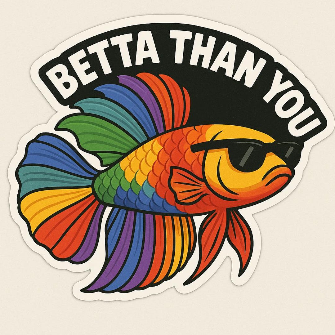 Colourful Betta Fish Sticker | Fun Waterproof Decals for Your Scooter ...