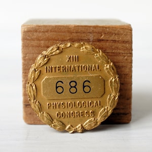 Vintage Physiological Congress brass pin, Boston 1929, IUPS 13th International Physiological Congress, biology, physiology scientist's badge image 1