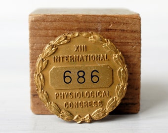 Vintage Physiological Congress brass pin, Boston 1929, IUPS 13th International Physiological Congress, biology, physiology scientist's badge