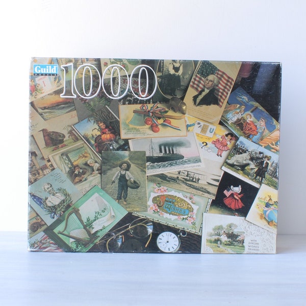 Vintage jigsaw puzzle, COMPLETE antique postcards 1,000 piece  Guild 1996, large picture puzzle, family game night, postcard collector gift