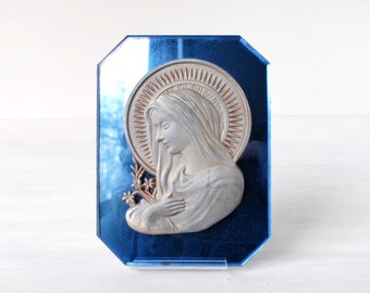 bas-relief MADONNA Creations Luciano Mother Mary in Relief Ceramic Handmade in Italy cm 12x15 Gifts for Christmas Bas relief