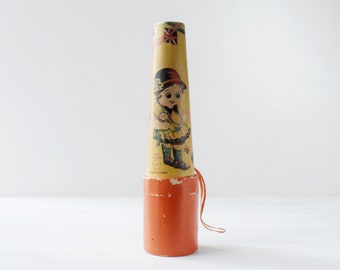 Antique toy kaleidoscope, vintage 1920s with flapper girls, Kewpies, temari, birds, flags, paper, cardboard, ZW, made in Japan, big eyes