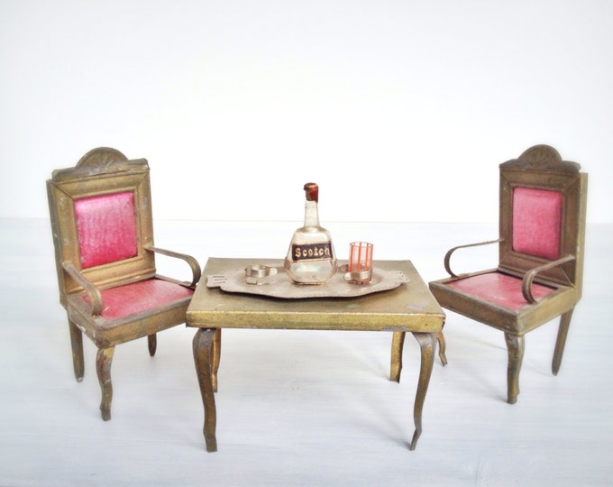 Antique Doll House Furniture Miniature Metal Dining Table Etsy